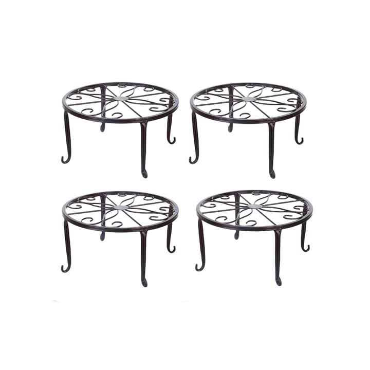 ZONADAH Pack of 4 24cm Plant Flower Pot Stand Round Heavy Duty Metal Iron Flowerpot Holder on Floor Home Plant Stand for Garden Balcony Home Indoor or Outdoor Black Colour