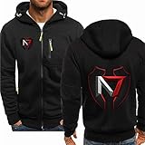 SHAMMA Herren Kapuzenpullover mit Reißverschluss für Mass Effect N7 Freizeitjacke Strickjacken Kapuzenpullover Leichtes Sweatshirt Frühling Herbst-Black||XL