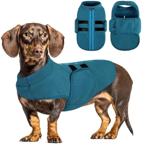PUZAUKAL Hundepullover Fleece Weste Hundemäntel Winter Warmer Hundeweste für Kleine Hunde Weicher Fleece Hundejacke mit Geschirr Pullover für Mittel Großen Hund Katze-Pfauenblau(XS