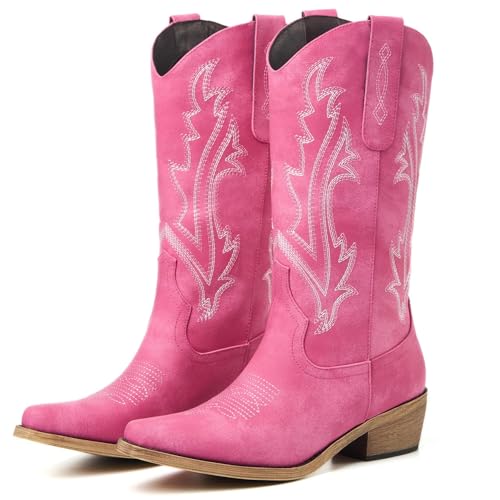 Image of Cowboy Boots for Women, Cowgirl Boots with Embroidered and Chunky Heel, Ideal for Daily Wear and Country Fashion