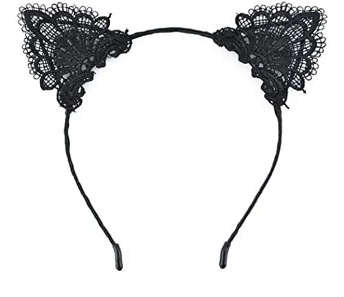 Catery Sexy Cat Ears Headbands Lace Kitty Ears Head Bands Halloween Cat Ears Head Hoops Party Cosplay Costume Fashion Hair Accessory for Women and Girls (Black)