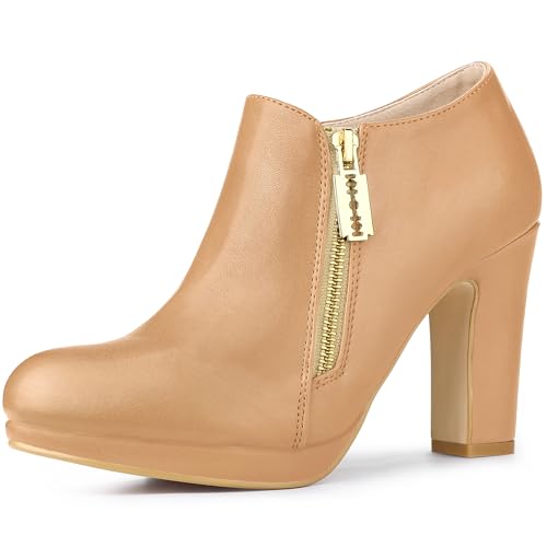 Allegra K Allegra K Women's Platform Round Toe Chunky Heels Nude Ankle Booties 7.5 M US