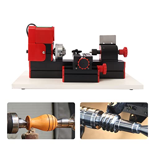 Ceraburet Multifunction Metal Motorized Mini Lathe Machine Diy Power Tool 12000Min, Red + Black Mini Lathe Machine Kit For Wood And Engineering Plastics, 28*15*15Cm/11*6*6In #TOP6