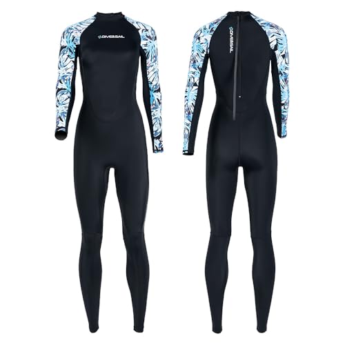 Fesjoy Traje de Neopreno de Cuerpo Entero para Mujer UPF50+, Traje Surf, Tejido Ice-Sense para Buceo, Estampado Negro (M)