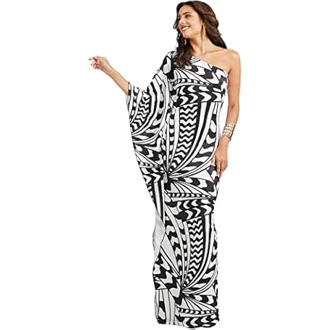 KOH KOH Plus Size Womens Long One Shoulder Geometric Print Spring Summer Cocktail Party Floor Length Sexy Tall Flowy Sundress Maxi Dress Dresses Gown Gowns, White & Black XL 14-16 Cover