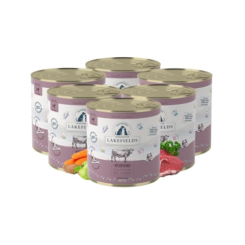 Lakefields Premium Welpenfutter Nass | Rind 61% | 6 x 800g | Getreidefreies Hundefutter für Welpen | Natürliche Zutaten in Lebensmittelqualität | Äpfel, Zucchini & Karotten | Schonend gegart