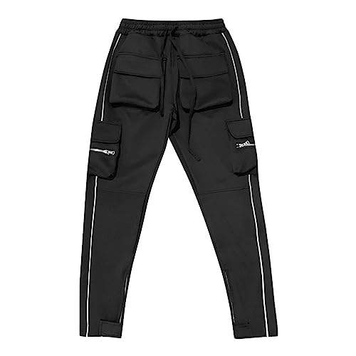 Maiyifu-GJ Men's Multi-Pocket Cargo Pants Elastic Waist Hiking Sweatpants Casual Athletic Running Joggers Trousers2