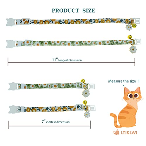 Faygarsle 2 Pack Cotton Breakaway Cat Collars With Bell Daisy Pendant Kitty Kitten Collars Green Orange Collar For Female Girl Cats Male Boy Cats #TOP2