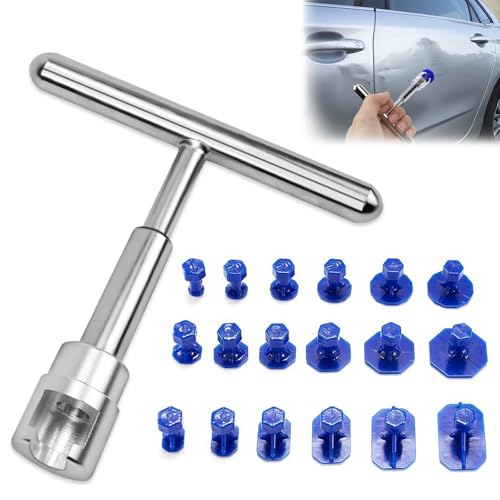 YNOYMO Dellen Reparaturset Auto Werkzeug Ausbeulwerkzeug Karosserie Beulenzieher Auto Dellen Rausziehen T Bar Puller mit 18 Stück Saugnapf Dellenzieher Lackfreies Beulen Reparatur Autowerkzeug Set