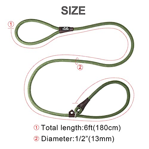 Twoear Dog Leash Dog Slip Rope Leash 1/2" X 6Ft Dog Training Leash Heavy Duty Strong Slip Lead Highly Reflective Threads For Small Medium And Large Dogs(Green) #TOP4