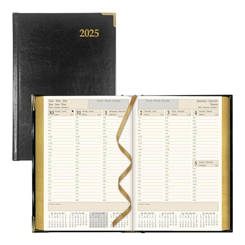 Brownline® 2025 Executive Weekly Planner, Appointment Book, 12 Months, January to December, Sewn Binding, 8.187" x 5.625", Black, Trilingual (CBE507-25)