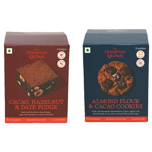 Image of The Cinnamon Kitchen Gourmet Healthy Treats Combo Date & Hazelnut Fudge + Almond Flour Cacao Protein Cookies 5 Pcs each| Gluten-Free | Organic | Refined Sugar Free | PCOS-Friendly Snack Box- 315g