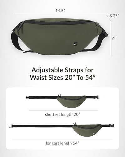 Image of Destinio Waist Bag for Man Woman - Anti Theft, Waterproof Zippers and Back Pocket - Large Travel Waist Pouch, Fanny Pack, Belt & Hip Bag for Hiking, Passport, Gym (Olive Green)