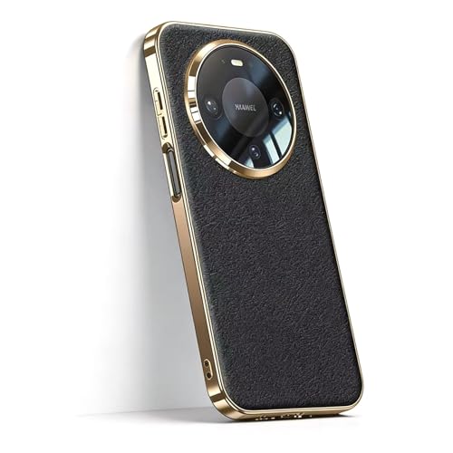 Yienning for Huawei Mate 80 Pro Case, Anti-Scratch Slim Leather Electroplated Frame Hard Phone Case | Shockproof Protective Cover for Huawei Mate 80 Pro Black