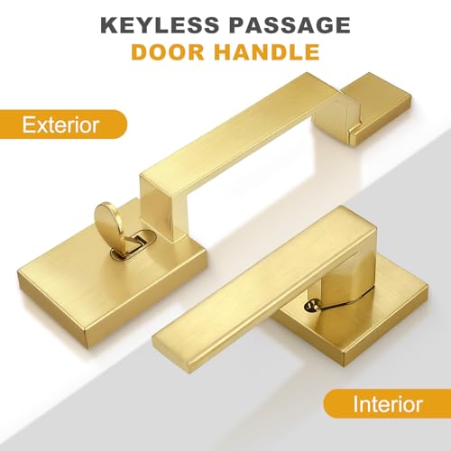 Probrico Gold Front Door Handle,Modern Entry Door Handle with Reversible Lever,Exterior Square Passage Door Handle Without Locking No Key by Probrico - Used condition - Image 2