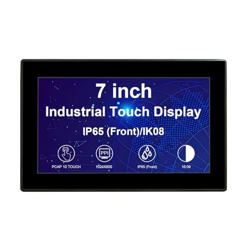 Image of VSDISPLAY 7'' Industrial Touch Monitor,1024x600 IPS, IP65 Front Waterproof | 16:9 Embedded LCD Display,10-Point Capacitive Touch, with H /D VGA Interface for Industrial Outdoor Use