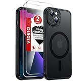 LeYi Funda para iPhone 13 Compatible con MagSafe Magnética, con 2× Cristal Templado, Carcasa Translúcido Esmerilado Grado Militar Antigolpes Case, Negro