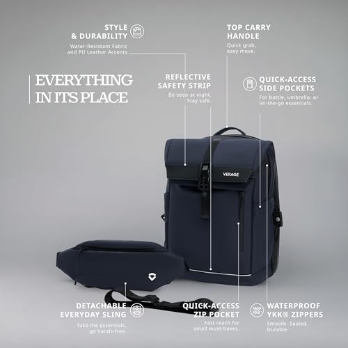 Image of Verage Roll Top Laptop Backpack Waterproof PU Lather Travel Backpack Expandable Work Carry On Backpack for Men Women