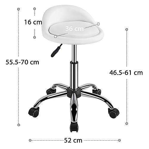 Yaheetech Sgabello Estetista con Ruote Regolabile in Altezza Sedia per Toeletta Trucco Girevole con Schienale Parrucchiere Salone in Ecopelle Bianco - Immagine 2