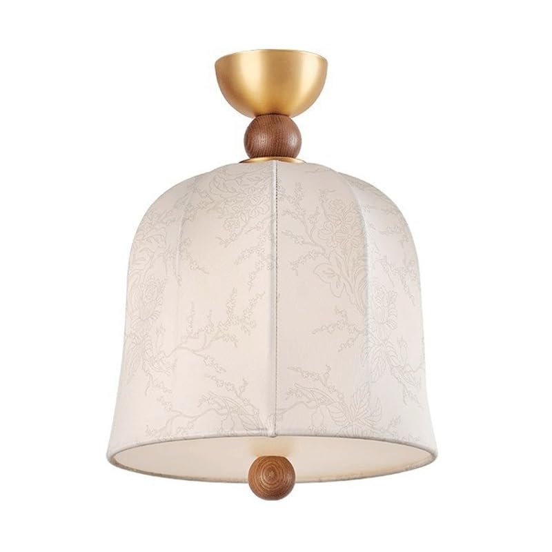 Plafonnier vintage français en bois massif et textile noble
