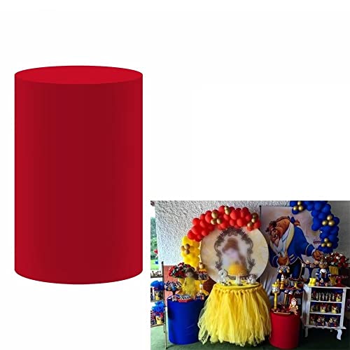 Iydoda Red Solid Pedestal Covers For Parties Cylinder Plinth Stand Covers Baby Shower Banquet Birthday Wedding Party Tablecloth Decorations #TOP1