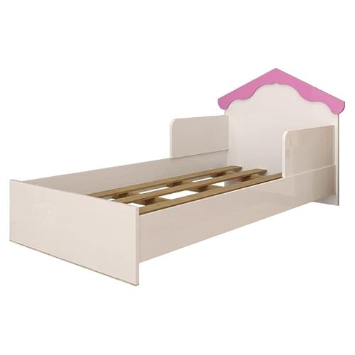 Cama Quarto Infantil Com Grade de Proteção Mirabel Branco/rosa