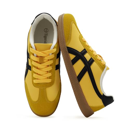 Tigeridea Casual Sneakers for Women Lace Up Tennis Shoes Non Slip Women's Fashion Sneakers, Trendy and Comfortable 6.5 Yellow Pu
