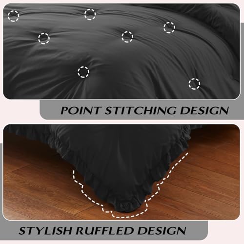 Image of HARBOREST Full Comforter Set Black - Ruffle Bedding for All Seasons, 3 Pieces Shabby Chic Set (1 Comforter & 2 Pillow Shams)