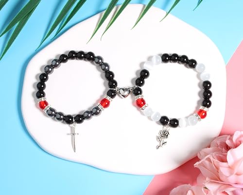 QqzsJewls Spider Matching Friendship Bracelets for Best Friends, Couple Heart Charm Bracelets for Girlfriend Boyfriend, Set of 2 Halloween Christmas Valentines Day Jewelry Gifts for Women Men3