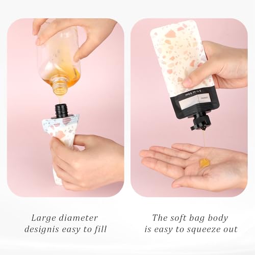 4 PCS Travel Pouches for Toiletries, 3oz Leak Proof Empty Squeeze Pouches, Refillable Size Containers, Portable Fluid Makeup Packing for Shampoo Conditioner Lotion Body Wash4