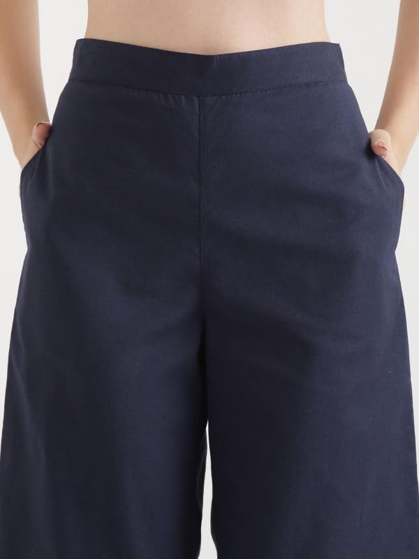 Image of SAADAA Women's Relaxed Fit Mid Rise Airy Linen Wide Leg Pants, High Waist Trousers for Formal, Casual & Office Wear