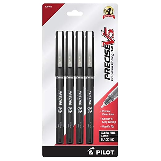 PILOT Precise V5 Stick Pens, Extra Fine Point 0.5mm, Black, 4-Pack