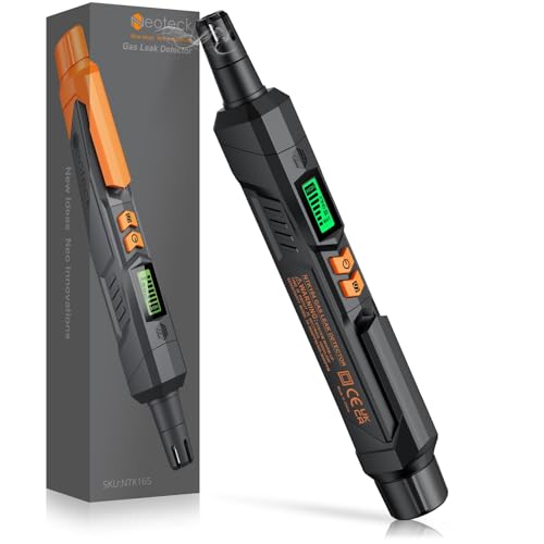 Neoteck Detector de Gas Detector Gas Natural con Alarma Audible y Visual Detector Portátil de Fugas de Gas para Localizar Fuentes de Fuga de Gas Combustible como Metano, Propano para Hogar-Negro
