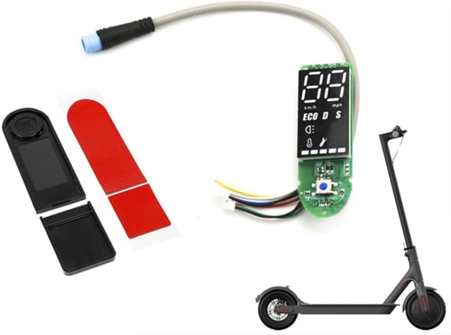 Electric Scooter Circuit Board and Switch Panel with Clear Display for MI Pro Control Upgrade, Aluminum and Plastic Construction, Includes Red Double-Sided Tape for Quick