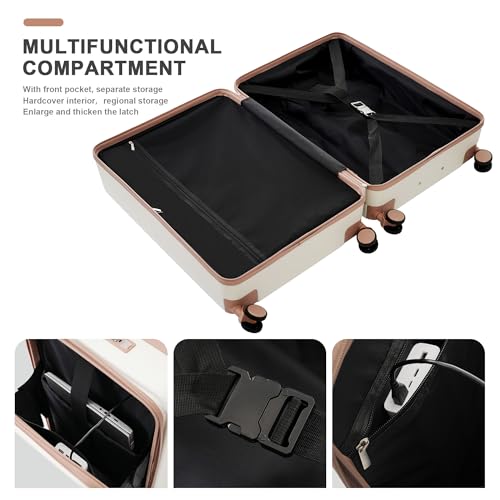 Luggage Sets with Wheels Expandable PC+ABS Travel Suitcase TSA Lock Spinner Wheel Suitcases 3-Piece Set (20/24/28 Inch) (Beige)3