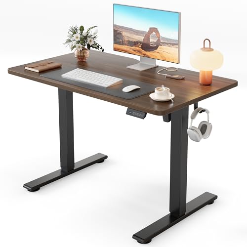 Image of Cubiker Standing Desk, 40x24 Inches Sit Stand Home Office Desk, Electric Stand up Desk, Adjustable Desk with Splice Board, Black Frame/Black Walnut Top