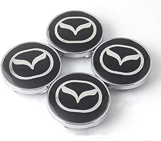 4Pcs Mazda Wheel Center Caps Alloy Emblem Badge Center Hub Cap Set 60mm (Black)