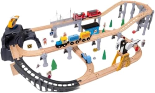 AZIEBAY 木製レールカー、電動列車セット、知育ブロック玩具、未就学児、鉄道キット、子供の日のギフト