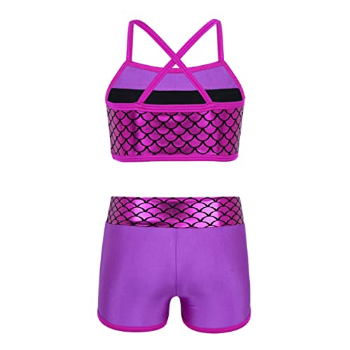 Image of Agoky Kids Girls 2PCS Sports Outfits Ballet Gym Sequins Mermaid Tank Top Shorts Set Tankini Swimwear Gymnastics Tracksuit