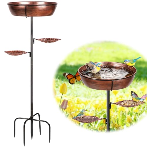 Olpchee Metal Bird Bath for Outdoor - Garden Bird Bath with Removable Bowl Heavy-Duty Base, Winter Birdbath Feeder Rust-Proof Birdbaths for Garden Yard Lawn Decor, Easy to Install(Bronze)