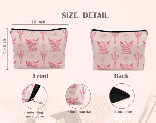 Image of Western Cow Makeup Bag,Western Cow Gifts For Women,Cowgirl Stuff For Women,Cowgirl Gifts (Pink)