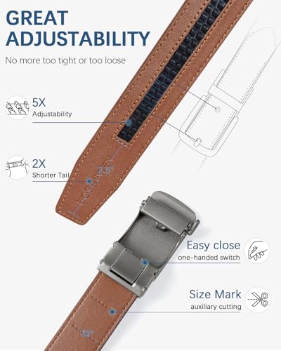 Image of BOSTANTEN Ratchet Belts for Men Leather Trim to Fit 1 3 /8 inch Gift Boxed