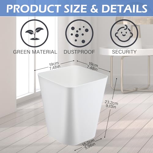 Image of Hoolerry 9 Pieces Garbage Can 2 Gallon Small Trash Cans Bulk Bathroom Trash Bin Plastic Wastebasket Square for Bedroom Slim Bathroom Trashcan Small Container for Kitchen Office Home(White)