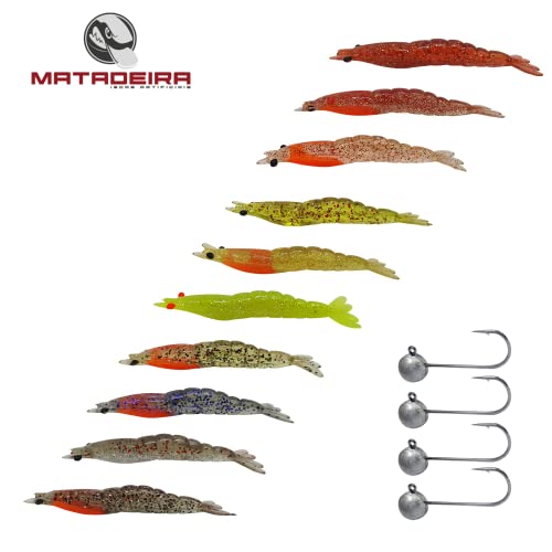 Kit 10pçs Camarão Artificial Jig Head 8cm Robalo Matadeira