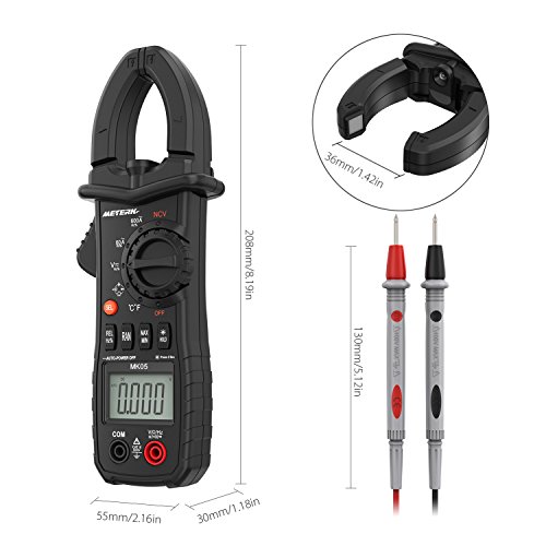 Digital Clamp Meter Meterk 6000 Counts TRUE RMS NCV AC/DC Voltage Auto Range AC Current Clamp Multimeter Capacitance Resistance Frequency Temperature Measure (Black Digital Clamp Meter)