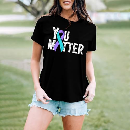 MAIHUN Suicide Awareness Shirt Teal Purple Ribbon Tshirt You Matter Mental Health Prevention Tee Top2