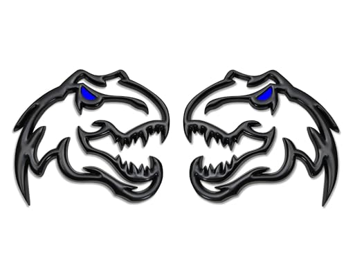 Image of A Pair Redeye Dinosaur Metal Emblem for Dodge RAM TRX 1500 2500 3500 Charger Challenger (Blue Eyes)