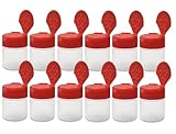 ljdeals 1 oz Plastic Spice Jars with Red Flip & Sift Caps – 12 Pack Empty Spice Bottles for Herbs, Seasonings, Powders, Camping, Travel, Kitchen, Restaurant Use – BPA-Free, Recyclable, Made in USA