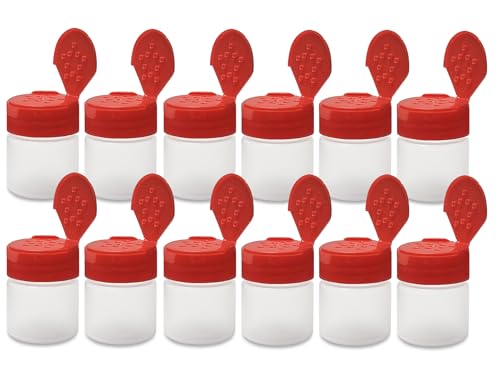 ljdeals 1 oz Plastic Spice Jars with Red Flip & Sift Caps 12 Pack Empty Spice Bottles for Herbs Seasonings Powders Camping Travel Kitchen Restaurant Use BPA-Free Recyclable Made in USA