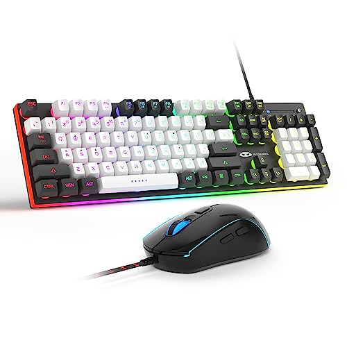Gaming Mechanical Feel Keyboard and Mouse combo,Brushed Aluminum Panel Edge RGB Backlight Gaming Keyboard and Sensitivity Mouse with PBT Keycaps for Windows Laptop PC Xbox PS4 (Black & White) Gaming Mechanical Feel Keyboard and Mouse combo,Brushed Aluminum Panel Edge RGB Backlight Gaming Keyboard and Sensitivity Mouse with PBT Keycaps for Windows Laptop PC Xbox PS4 (Black & White)